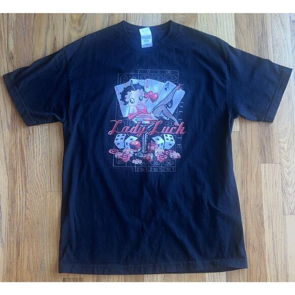 VTG Betty Boop T Shirt Mens Large Black Lady Luck Dice Vegas Y2K Alstyle Apparel - Picture 1 of 10